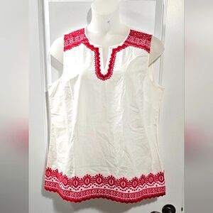 Talbots red and white embroidered top siz3 XL